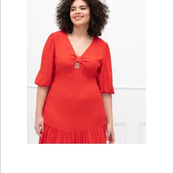 Eloquii Red Knot Front Ruffle Bottom Dress New 20 - Picture 6 of 13